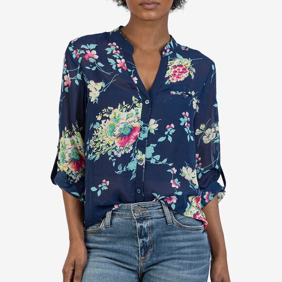 KUT From the Kloth Chiffon Floral Print Blouse - Picture 1 of 12